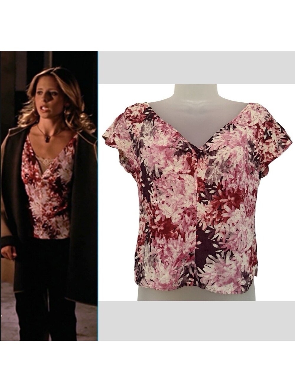 Rare Vintage 90s BCBGMaxazria Buffy The Vampire Slayer Floral Blouse Size 10